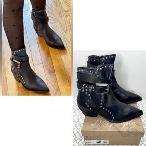 Free People Billy Size 41 (US 11) Western Pointed Toe Studded Boots In Black